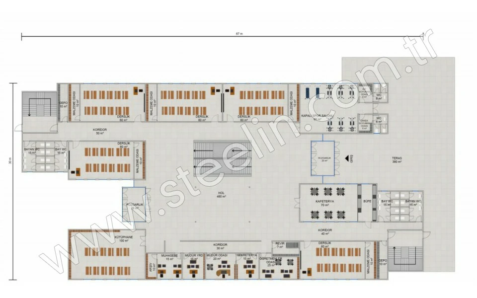 İlkokul 3036 m²