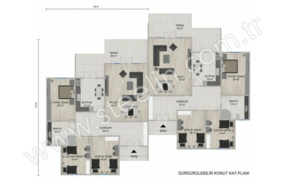 Tek Katlı İkiz Evler 342 m²
